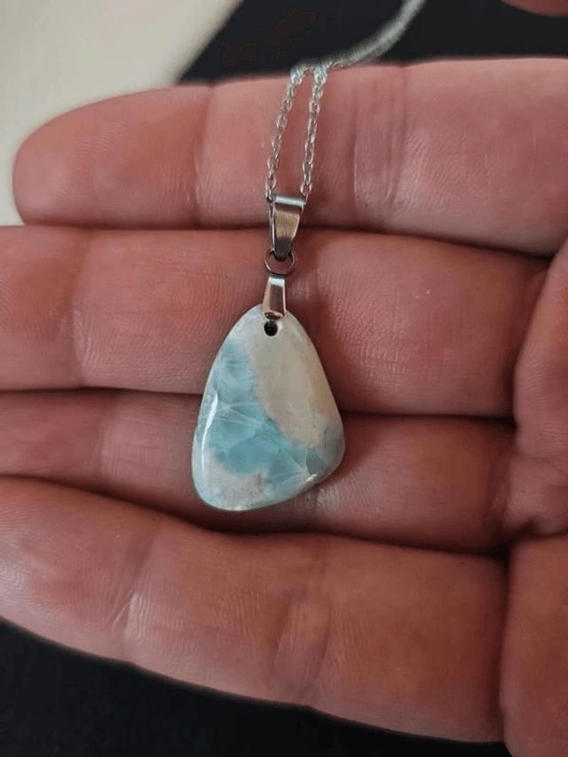 Larimar - Pendentif avec bélière et chaine en acier inoxydable