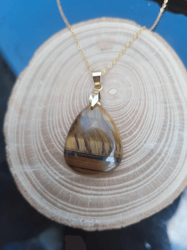 Œil de tigre - Pendentif avec bélière et chaîne inox