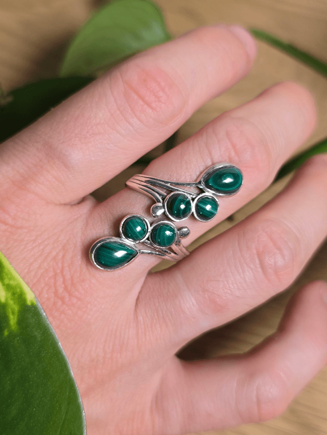Bague "Constellation" en Malachite et argent 925 (Qualité AA+)