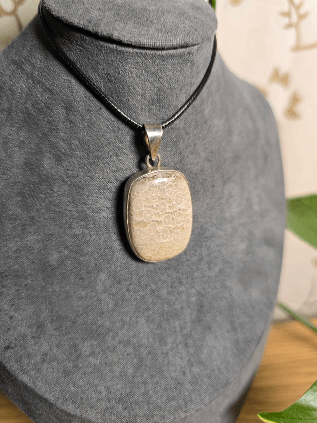 Pendentif Corail Fossile, argent 925 (Qualité AA)