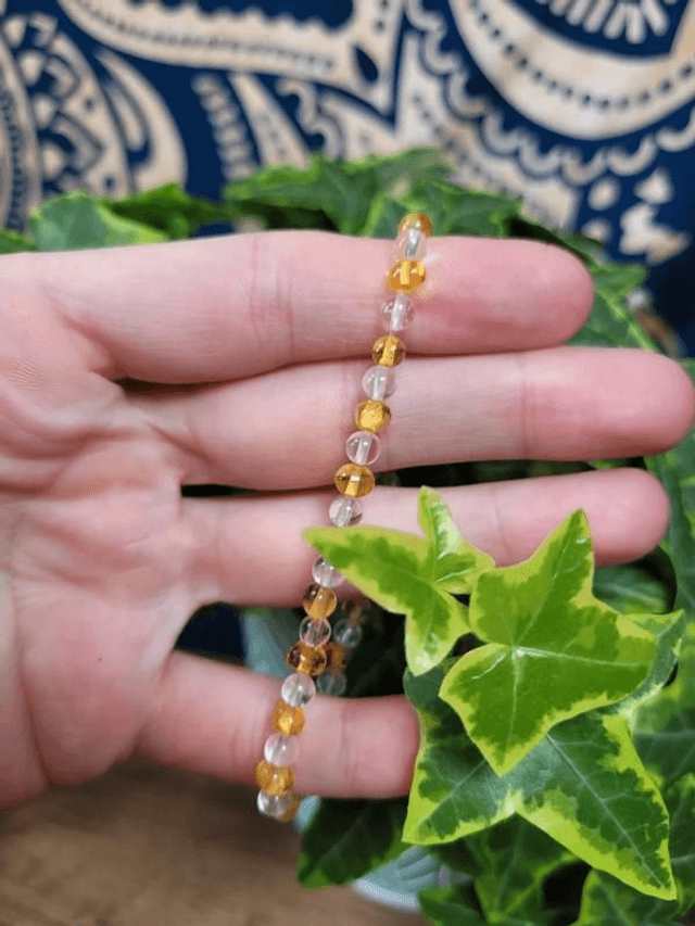Ambre et Cristal de Roche - Bracelet "Duo", perles de 4 mm