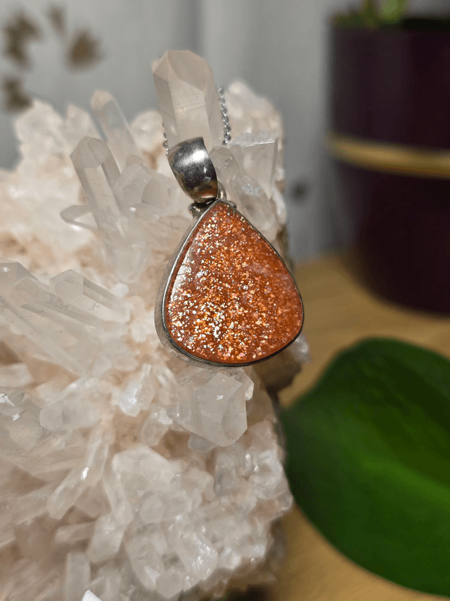 Pendentif Pierre de Soleil et Argent 925, qualité exceptionnelle (AAA)