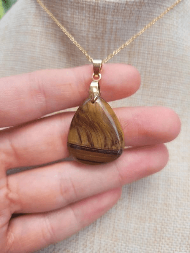 Œil de tigre - Pendentif avec bélière et chaîne inox