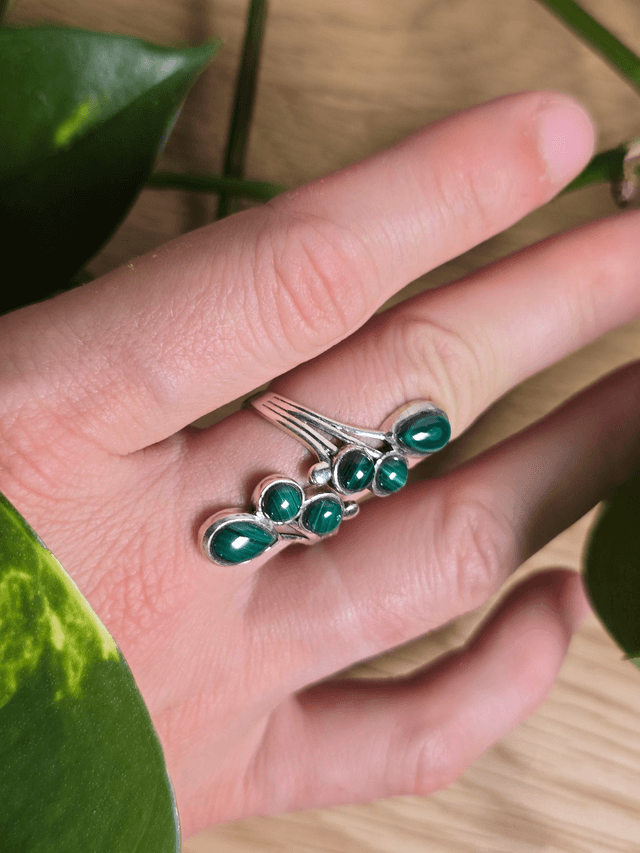 Bague "Constellation" en Malachite et argent 925 (Qualité AA+)