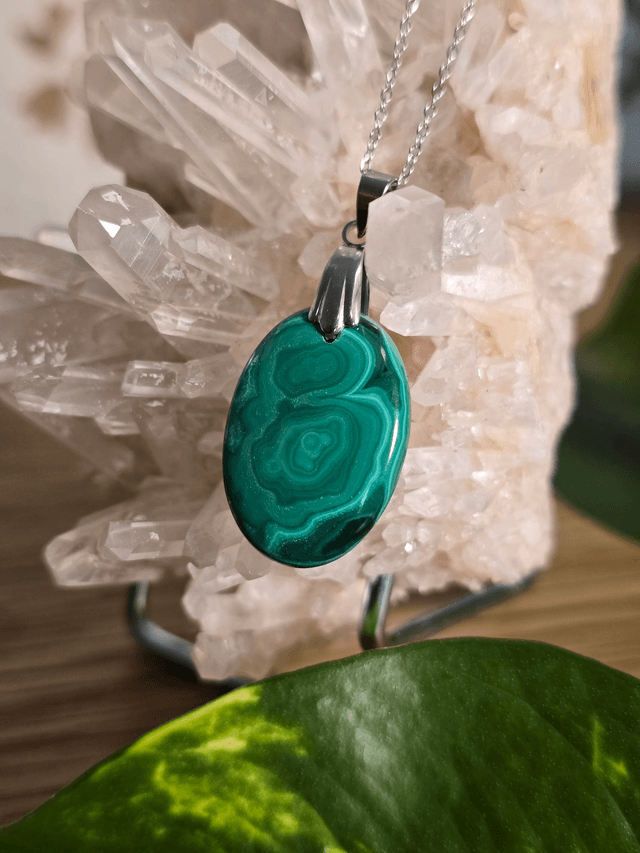 Pendentif Malachite (Qualité AA) sans cerclage, bélière inox