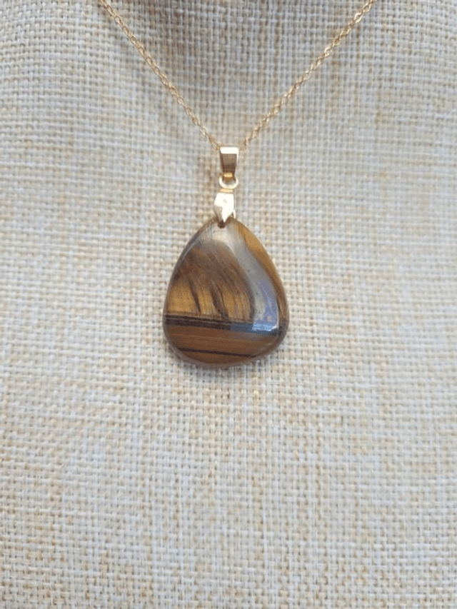 Œil de tigre - Pendentif avec bélière et chaîne inox