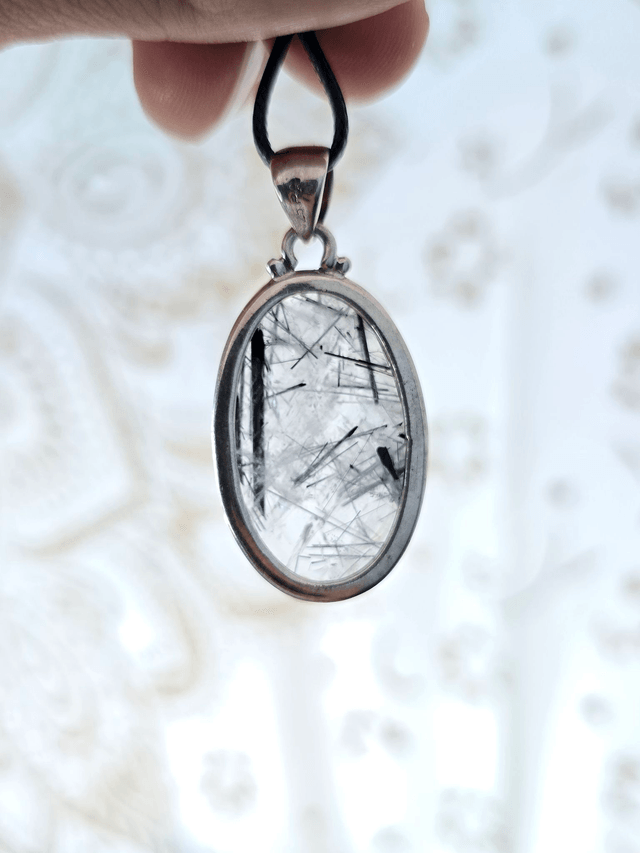 Quartz à Tourmaline Noire - Pendentif en Argent 925
