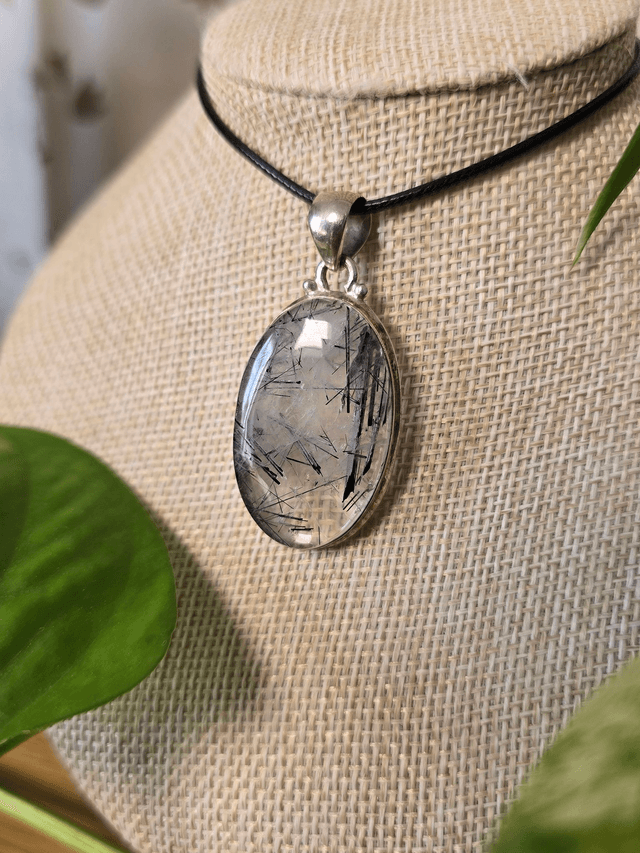 Quartz à Tourmaline Noire - Pendentif en Argent 925