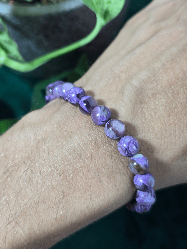 Charoïte sur Quartz - Bracelet avec perles de 8mm