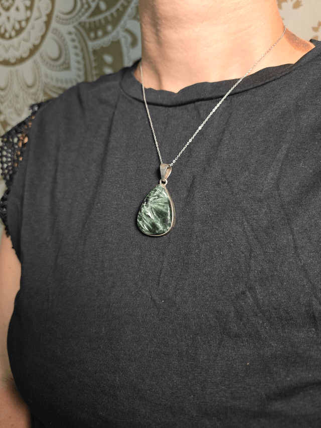 Pendentif Séraphinite et Argent 925 (Qualité AA+)