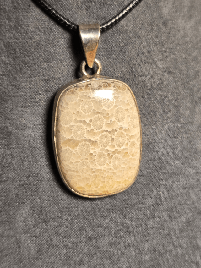 Pendentif Corail Fossile, argent 925 (Qualité AA)