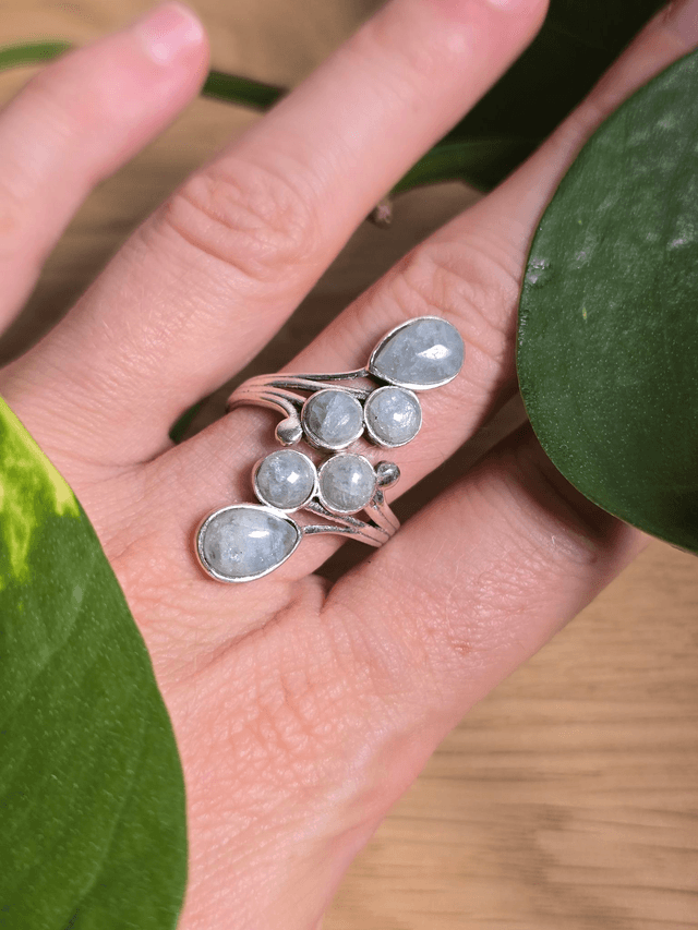 Bague "Constellation" en Aigue-Marine, argent 925 (Qualité AA)