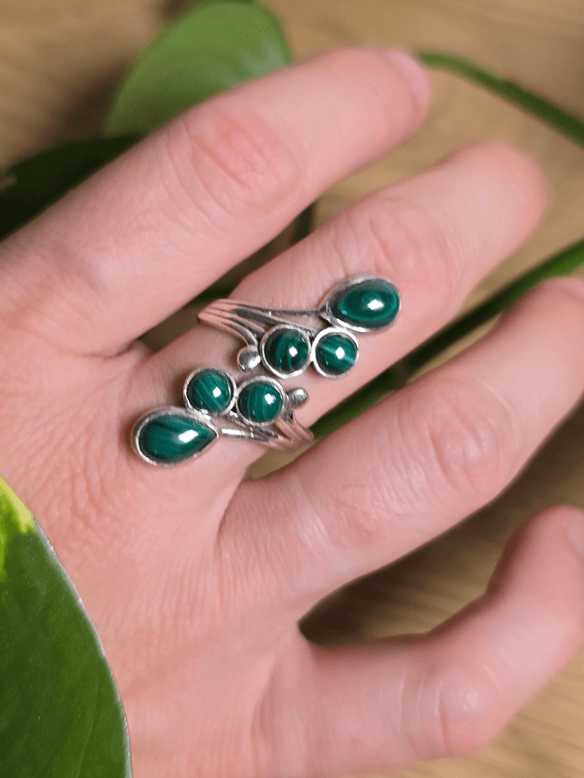Bague "Constellation" en Malachite et argent 925 (Qualité AA+)