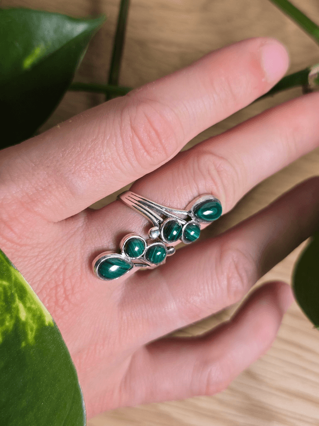 Bague "Constellation" en Malachite et argent 925 (Qualité AA+)