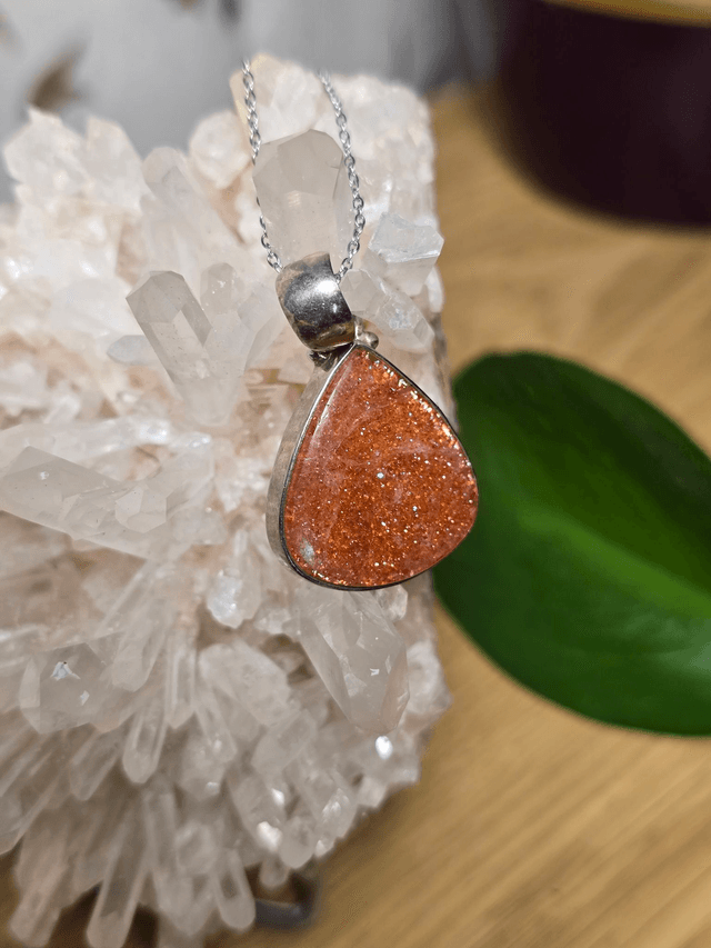 Pendentif Pierre de Soleil et Argent 925, qualité exceptionnelle (AAA)