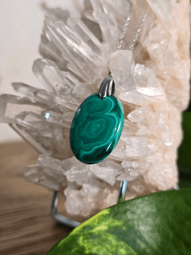 Pendentif Malachite (Qualité AA) sans cerclage, bélière inox