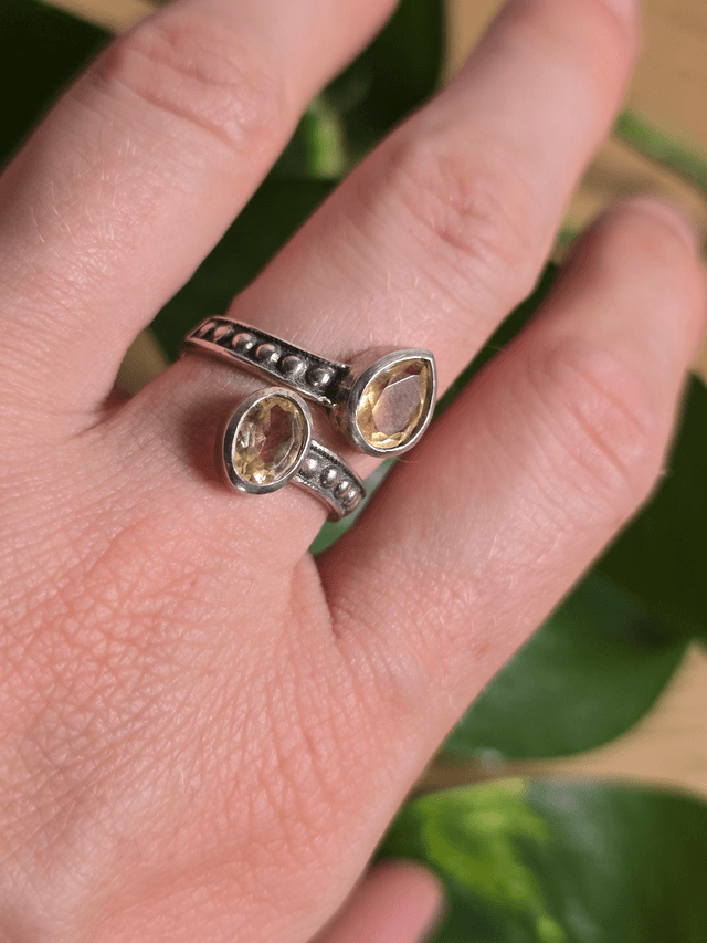 Bague "Lumière Jumelle" en Citrine naturelle, argent 925 (Qualité AAA)