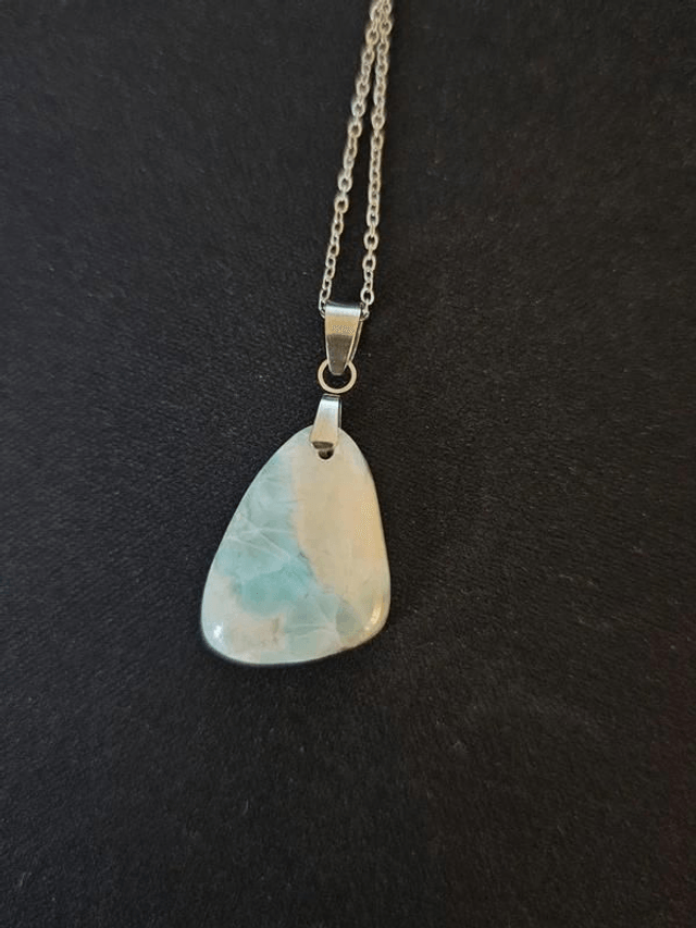 Larimar - Pendentif avec bélière et chaine en acier inoxydable