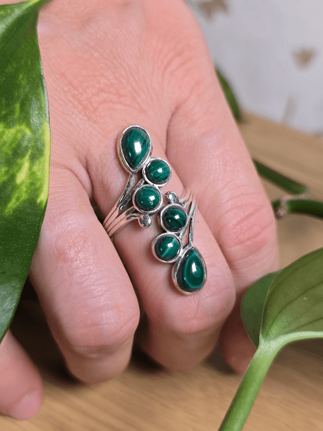 Bague "Constellation" en Malachite et argent 925 (Qualité AA+)