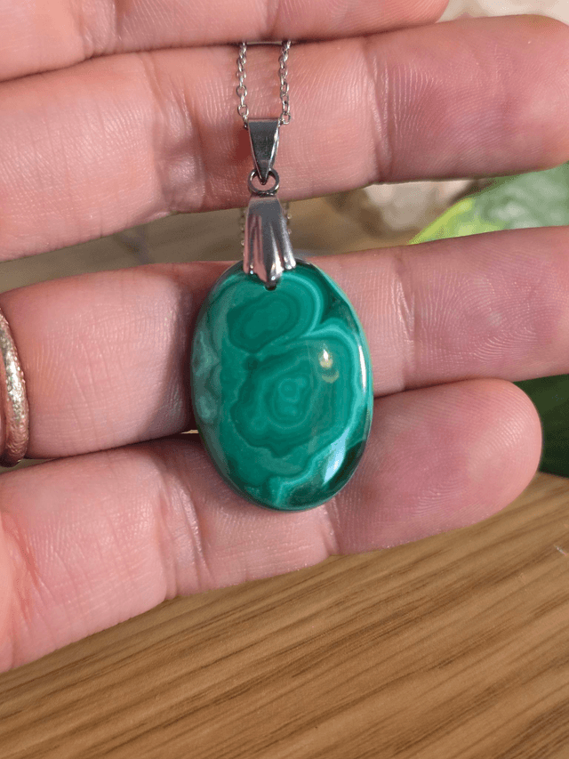 Pendentif Malachite (Qualité AA) sans cerclage, bélière inox