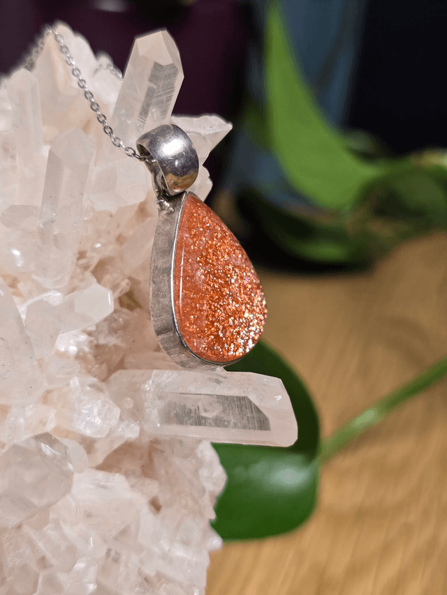 Pendentif Pierre de Soleil et Argent 925, qualité exceptionnelle (AAA)