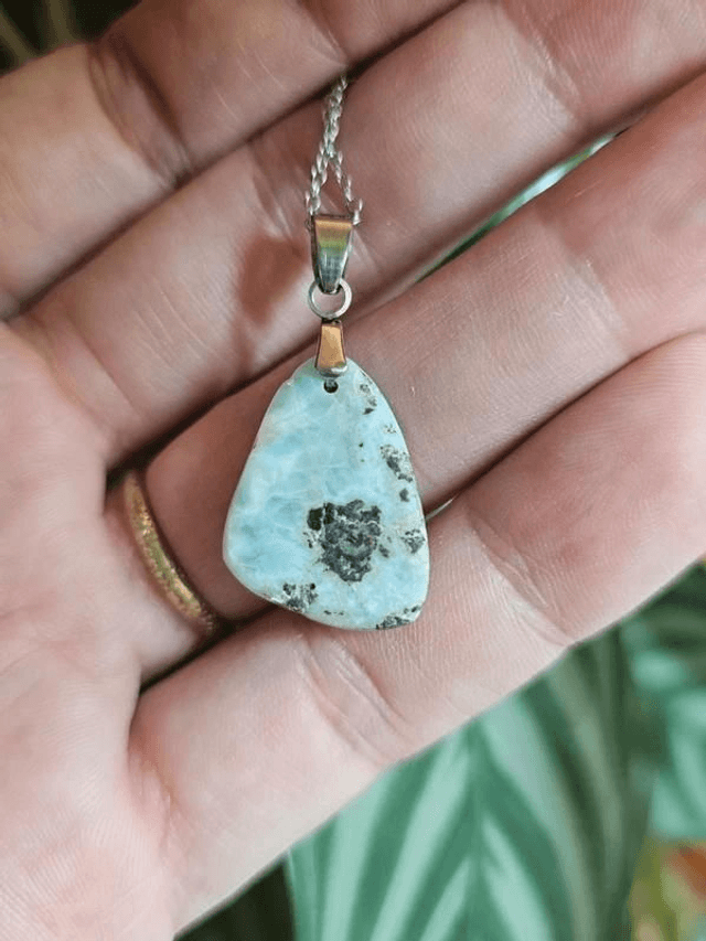 Larimar - Pendentif avec bélière et chaine en acier inoxydable