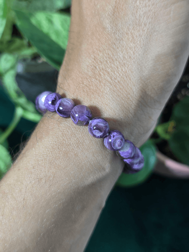 Charoïte sur Quartz - Bracelet avec perles de 8mm