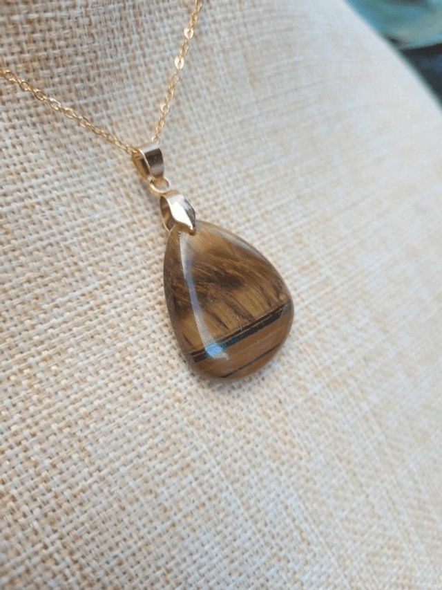 Œil de tigre - Pendentif avec bélière et chaîne inox