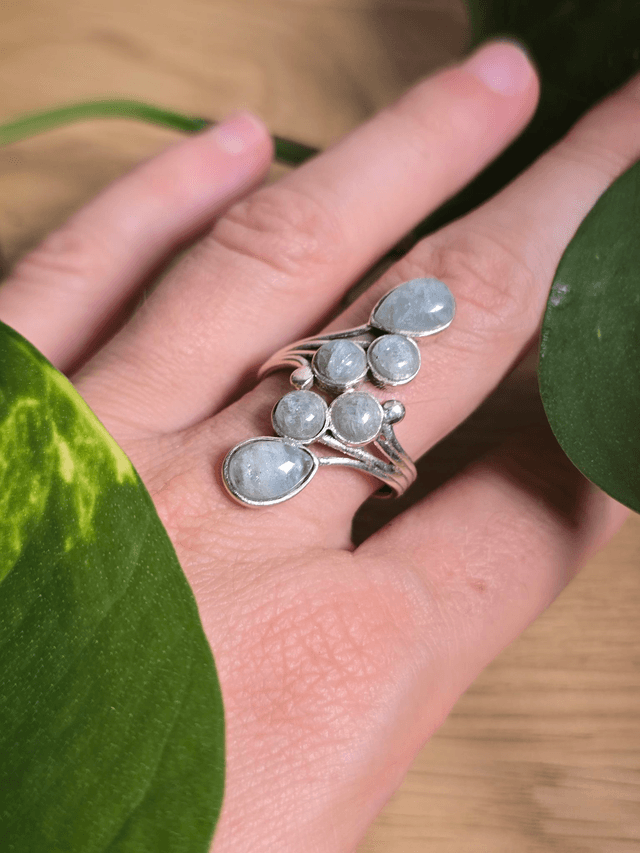 Bague "Constellation" en Aigue-Marine, argent 925 (Qualité AA)