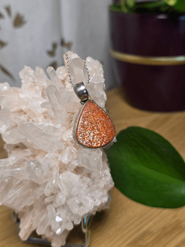 Pendentif Pierre de Soleil et Argent 925, qualité exceptionnelle (AAA)