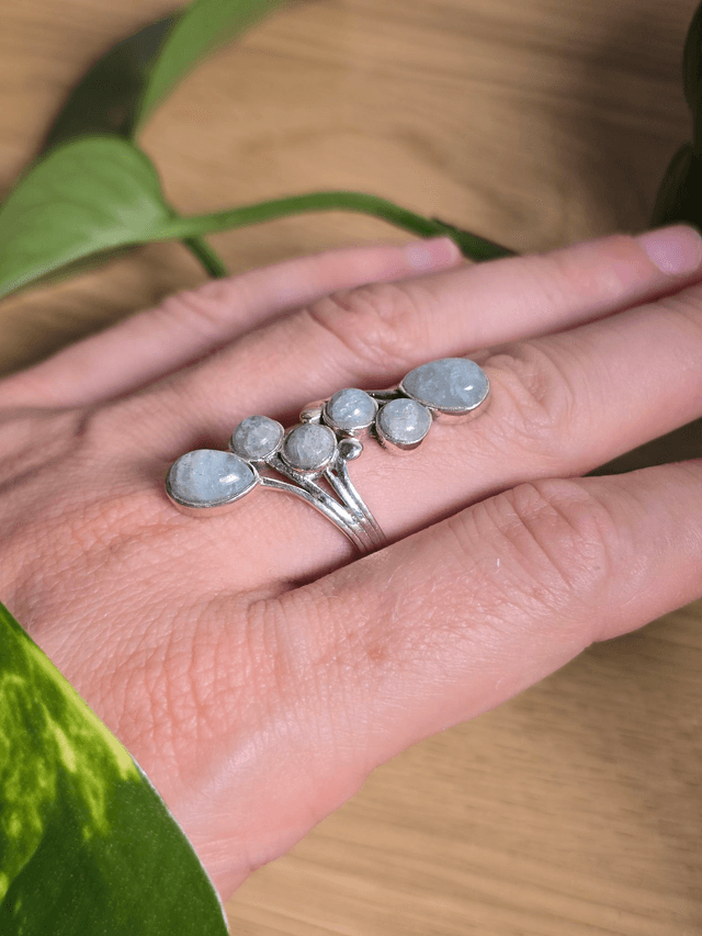 Bague "Constellation" en Aigue-Marine, argent 925 (Qualité AA)