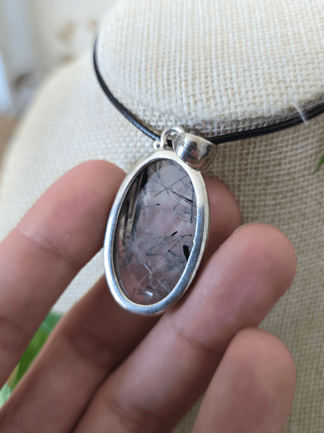 Quartz à Tourmaline Noire - Pendentif en Argent 925