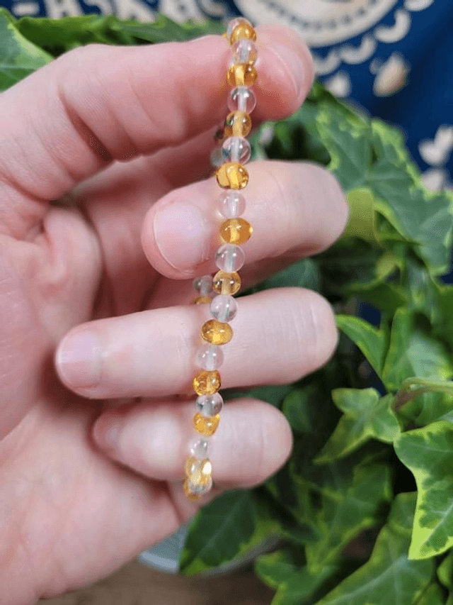 Ambre et Cristal de Roche - Bracelet "Duo", perles de 4 mm