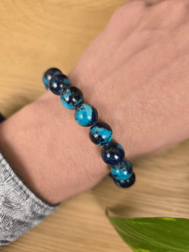 Azurite - Malachite - Chrysocole - Bracelet avec perles de 11,5 mm 