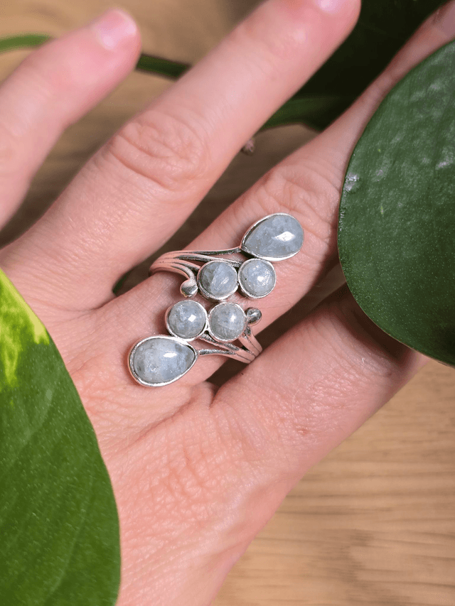Bague "Constellation" en Aigue-Marine, argent 925 (Qualité AA)