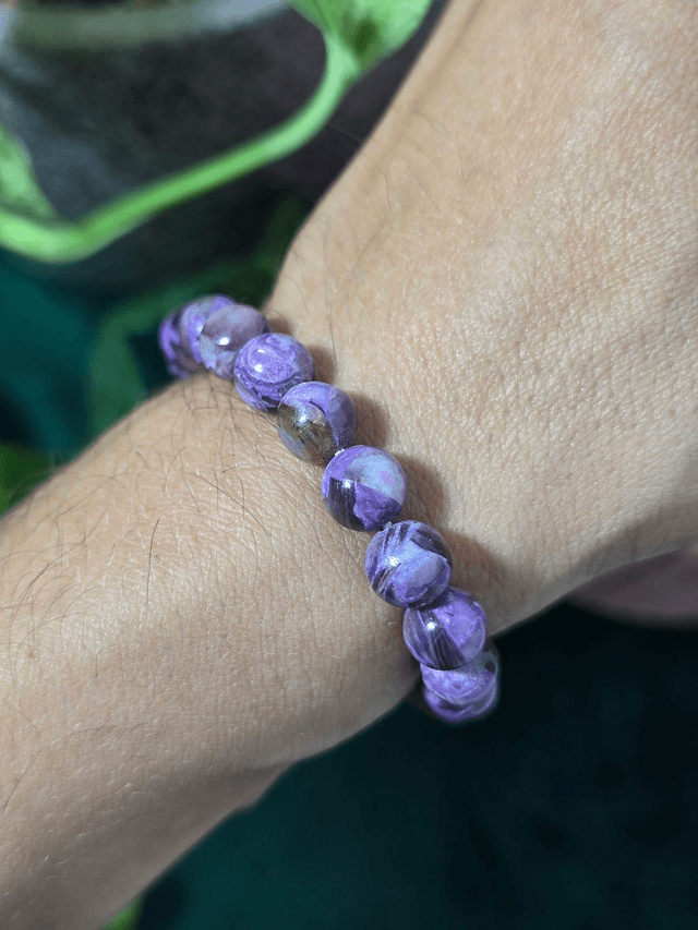 Charoïte sur Quartz - Bracelet avec perles de 8mm