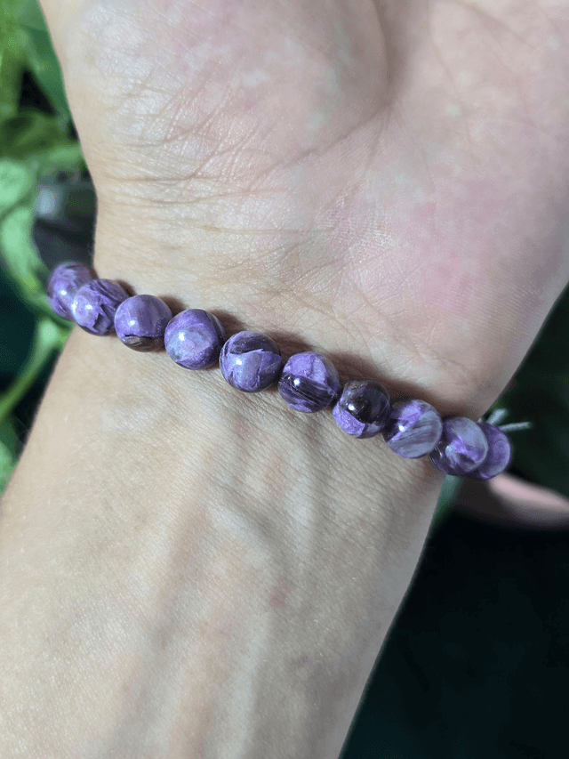 Charoïte sur Quartz - Bracelet avec perles de 8mm