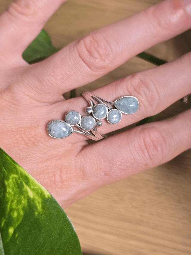 Bague "Constellation" en Aigue-Marine, argent 925 (Qualité AA)