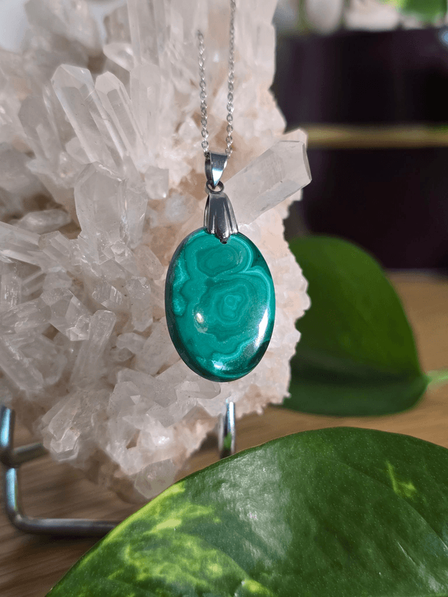 Pendentif Malachite (Qualité AA) sans cerclage, bélière inox