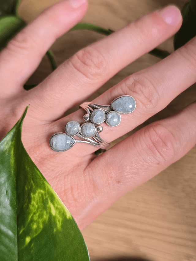 Bague "Constellation" en Aigue-Marine, argent 925 (Qualité AA)