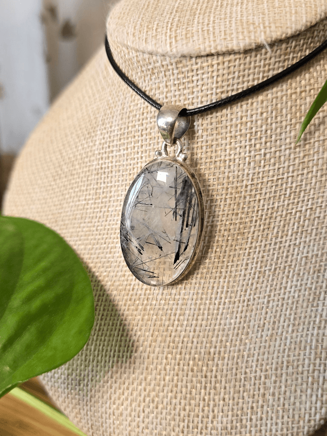 Quartz à Tourmaline Noire - Pendentif en Argent 925