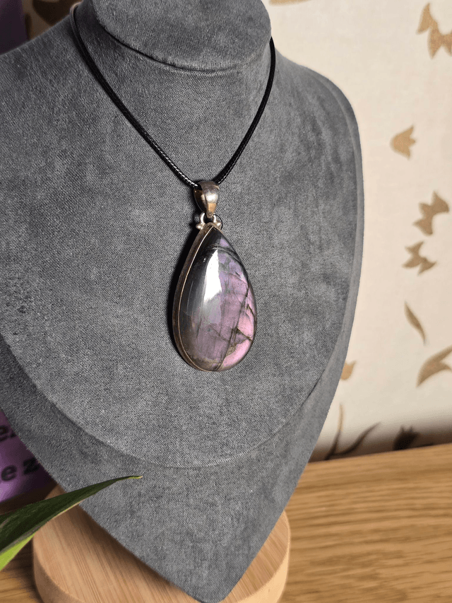 Pendentif Labradorite violette, argent 925 (Qualité AAA)