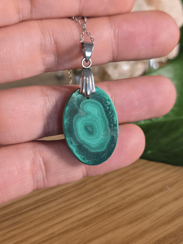 Pendentif Malachite (Qualité AA) sans cerclage, bélière inox
