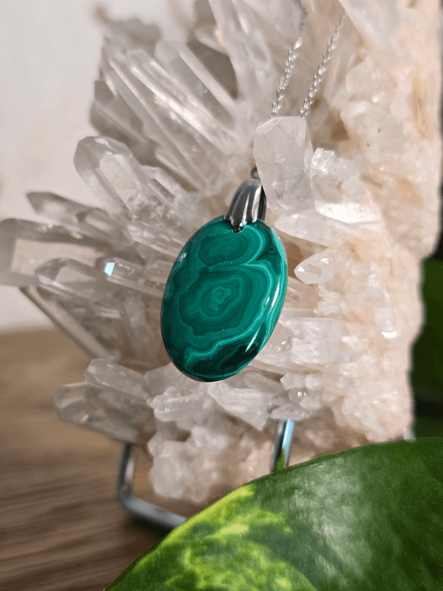 Pendentif Malachite (Qualité AA) sans cerclage, bélière inox