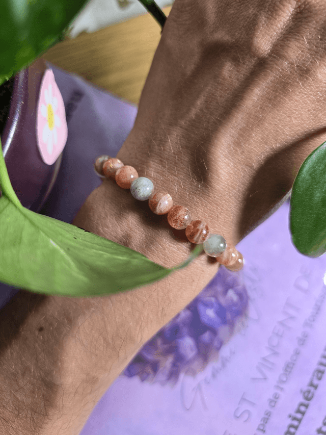 Pierre de Soleil multicolore - Bracelet avec perles de 7,5 mm 