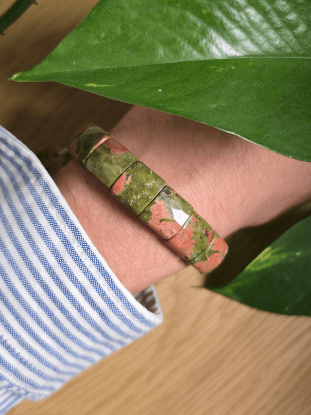 Unakite - Bracelet avec perles plates facettées
