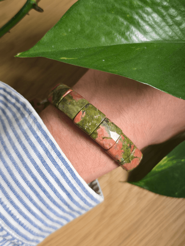 Unakite - Bracelet avec perles plates facettées