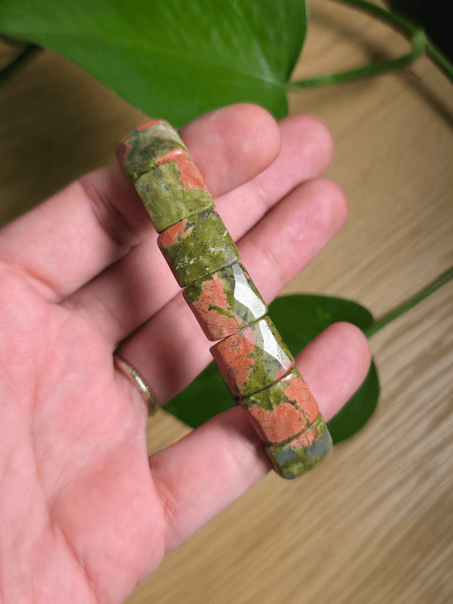 Unakite - Bracelet avec perles plates facettées