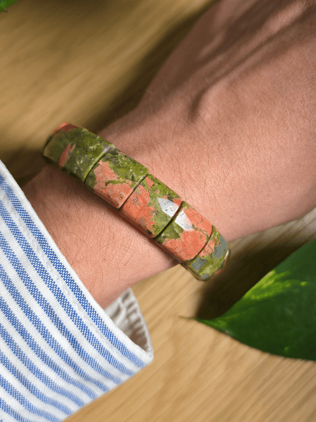 Unakite - Bracelet avec perles plates facettées