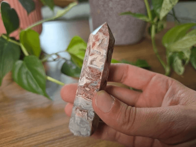 Agate "Crazy Lace" - Tour polie avec cristallisation